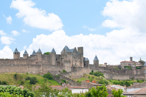 Carcassonne, France - June 13, 2012:A view of Carcassonne castle, a fortified french town in the South of France. UNESCO list of World Heritage Sites since 1997.