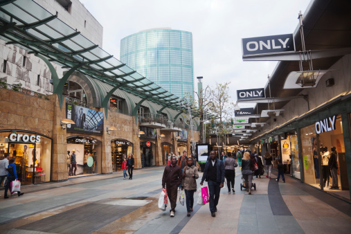 Rotterdam, Netherlands - September 20, 2013: unidentified people walking in the modern, sunken shopping street \