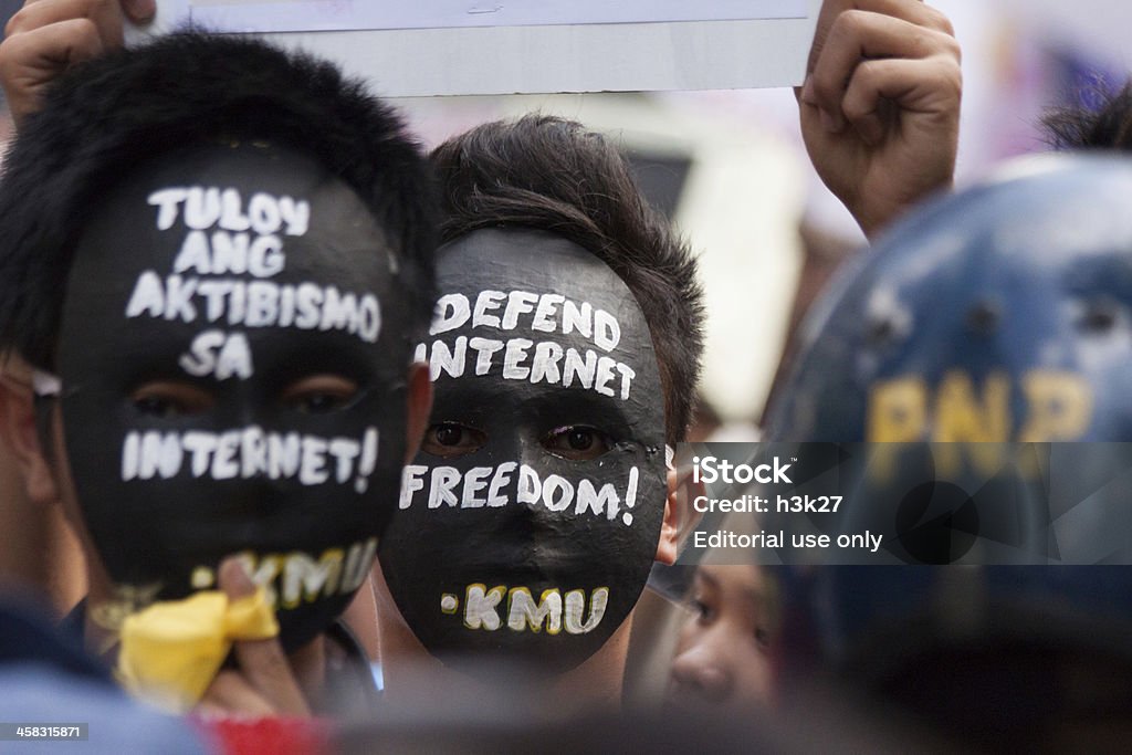 Protesto contra a cibercriminalidade - Royalty-free Comício Político Foto de stock