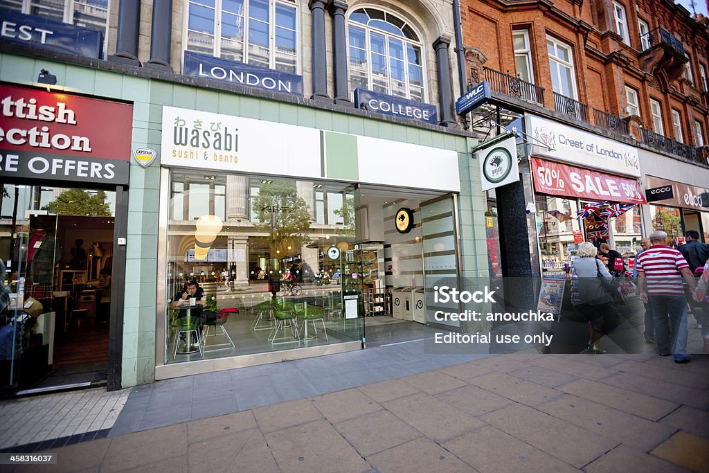 Wasabi Sushi And Bento, London, UK London, UK - April 25, 2011: Wasabi Sushi And Bento cafe in the center of  London, UK, people walking, shopping on the street, Architecture Stock Photo