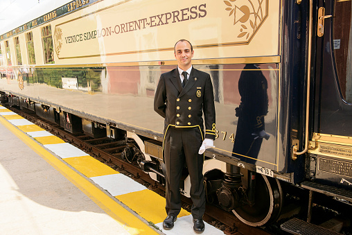 Istanbul, Turkey-September 7, 2012:  The Orient Express, whose rich history has lent itself to the plots of many novels and films,  which passing through Vienna, Budapest and Varna  reached Istanbuls Sirkeci Terminal in Turkey on September 5, 2012. After staying in Istanbul for two days the train departed on September 7, 2012 passed Bucharest, Budapest and Vienna. The train which has eight sleeping coaches, two saloon cars, one bar car, three restaurant cars and one service car has rested at Istanbul Sirkeci Terminal since 1998 every year.