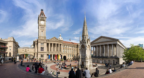 Chamberlain Square, central Birmingham Birmingham, United Kingdom - September 15, 2012: Visitors and locals enjoy the weather in Chamberlain Square, a public square in the centre of Birmingham that contains a concert hall, museum, art gallery, municipal buildings and monuments. birmingham england photos stock pictures, royalty-free photos & images