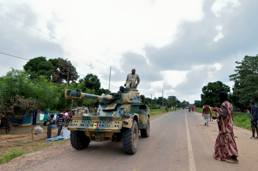 Kartiak,Casamance,Senegal-September 18,2012 : military patrols the roads of the region of Casamance.The Movement of the democratic strengths MFDC, is considered among the more radicals the south of Senegal