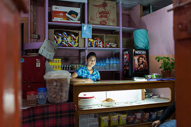 Interior of characteristic shop in Thimphu centre stock photo