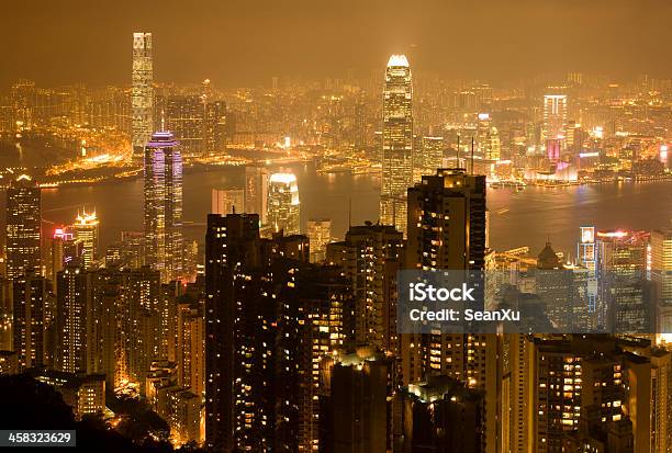 Hongkong Bei Nacht Stockfoto und mehr Bilder von 2 International Finance Center - 2 International Finance Center, Ansicht aus erhöhter Perspektive, Asien