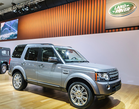Brussels, Belgium - January 10, 2012: Green Land Rover Discovery on display during the 2012 Brussels motor show.