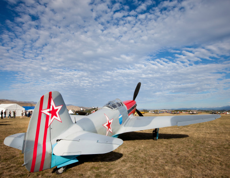 Blenheim, New Zealand - March 30th,2013: Photo of Yakovlev Yak-3 at the Omaka Air Show in Blenheim, New Zealand. This aircraft is regarded as one of the best Soviet fighter planes during the Second World War.  They were known for an impressive rate of climb and maneuverability, entering the war in 1944, super ceding the earlier and heavier Yak-1