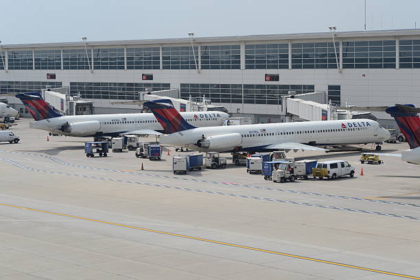 Delta Airlines Jets at Detroit Metro Airport stock photo