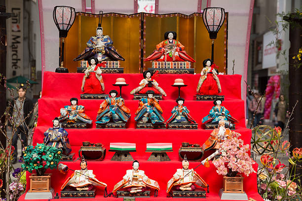 Kumamoto, Japan - March 9, 2013 : Hina doll set displayed at the Shimotori Shopping Street in Kumamoto to celebrate the Hinamatsuri, also called Girls' Day in Japan.