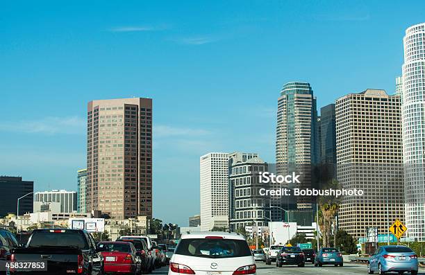 로스앤젤레스 도심 고속도로 교통 고층 건물에 대한 스톡 사진 및 기타 이미지 - 고층 건물, 교통, 교통 체증