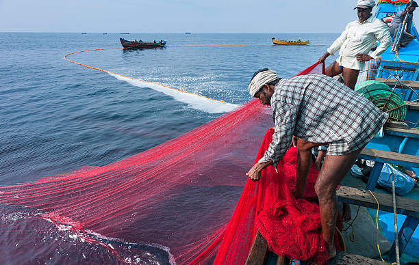 pesca d'altura, kannur, kerala, india. - pesca daltura foto e immagini stock