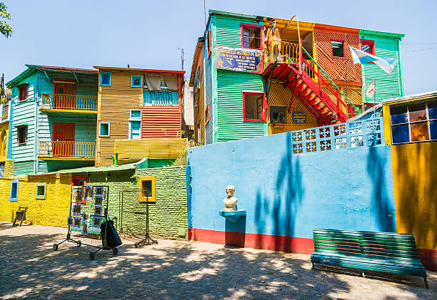 Buenos Aires, Argentina - January 30, 2013: El Caminito, one of the most famous streets in the quarter La Boca. This part of La Boca is famous for its colorful houses and visited by many tourists and it is a major attraction in the city Buenos Aires.