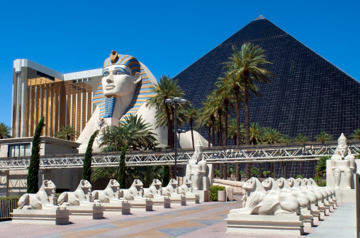 Las Vegas, Nevada, USA  - May 29, 2012  Luxor Hotel and Casino; built in 1993, has the form of an Egyptian pyramid at the entrance stands a large statue of the Sphinx ,LAS VEGAS - 29 May  2012,Nevada , USA