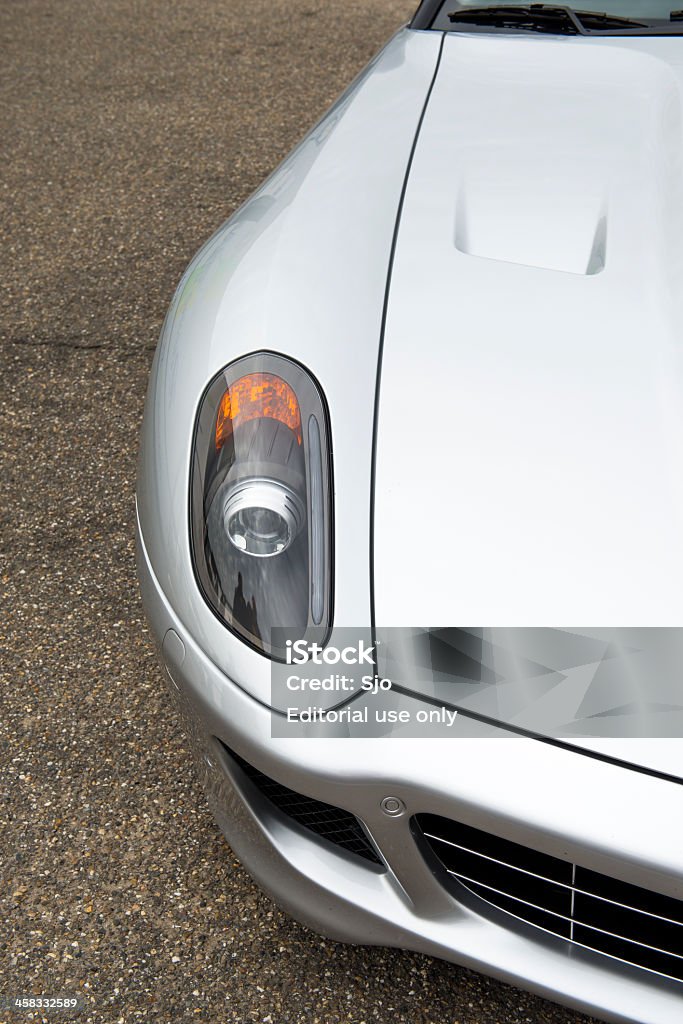 Ferrari 599 GTB Fiorano Zolder, Belgium - 21 April, 2013: Detail on a silver Ferrari 599 GTB parked in the paddock of the Zolder race track.. Black Color Stock Photo