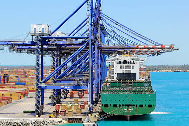 Freeport, Bahamas, Container Terminal Loading Ship stock photo