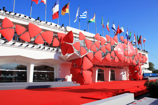 Venice, Italy - September, 08 2012: Close-up of the empty Red Carpet area at 69th Venice Film Festival in Venice, Italy.