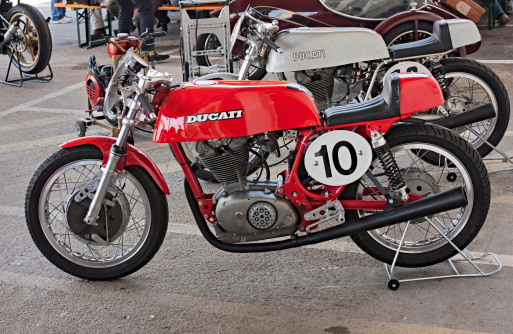 Cesena, Italy - October 7, 2012: old italian racing motorcycle Ducati exposed at rally of vintage and modern motorbikes 