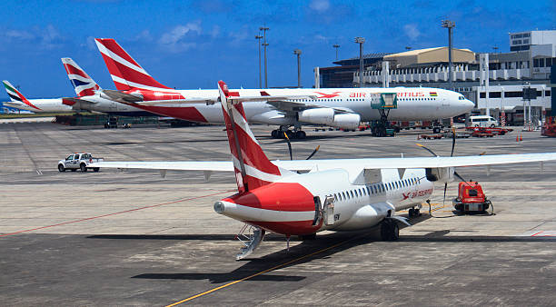 Plane in Mauritius airport stock photo