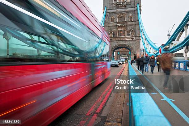 People And Red Bus On Tower Bridge London England Stock Photo - Download Image Now