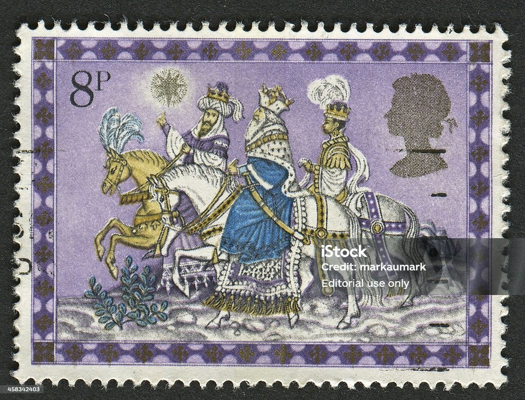 Postage stamp. Gomel, Belarus - April 6, 2013: Postage stamp. A stamp printed in UK shows image of The Magi, also referred to as the (Three) Wise Men, (Three) Kings, or Kings from the East, circa 1979. 1979 Stock Photo