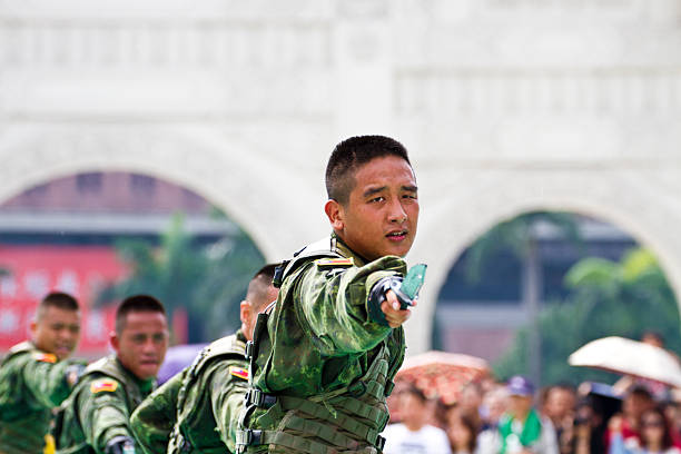 Taipei, Taiwan - June 16, 2013 : Taiwan special force military display training at Chiang Kai-Shek Memorial Hall