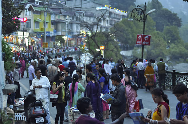 Nainital, India -June 24 2012: Folks crowd at evening time present the Indian's Shopping Market.
