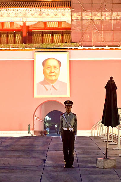 soldier de pie contra la ciudad prohibida, pekín - zijin cheng fotografías e imágenes de stock