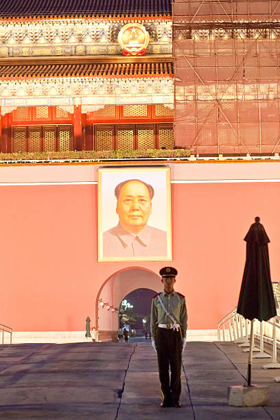 soldier de pie contra la ciudad prohibida, pekín - zijin cheng fotografías e imágenes de stock