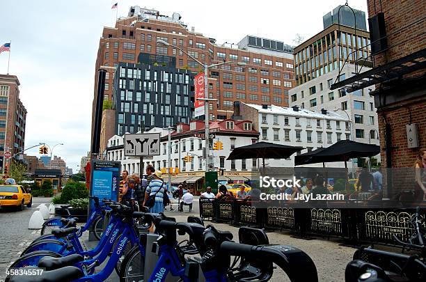 People At Citi Bike Station Meatpacking District New York City Stock Photo - Download Image Now