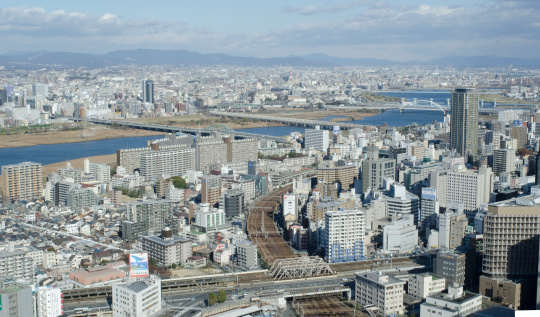 Osaka, Japan - December 25, 2011: Panorama view of Osaka bay
