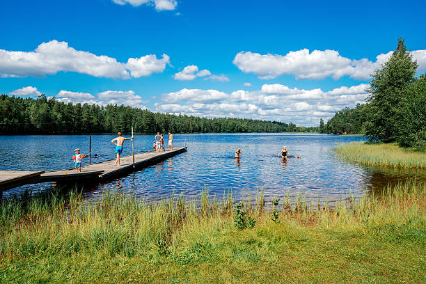 verão na suécia - sweden summer swimming lake - fotografias e filmes do acervo