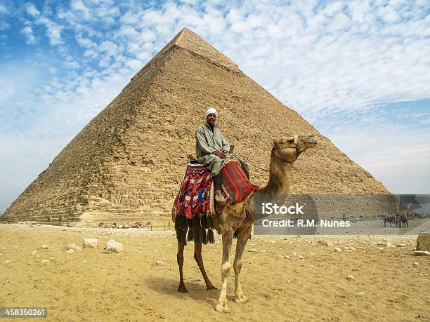 Photo libre de droit de Chameau Homme En Face De Gizeh Pyramide banque d'images et plus d'images libres de droit de Afrique - Afrique, Afrique du Nord, Antique