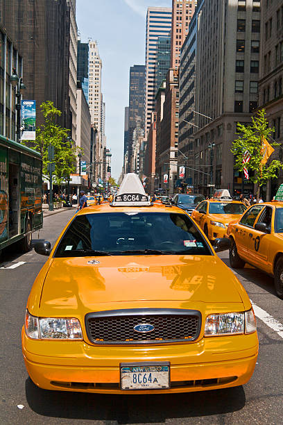 Manhattan taxi cabs, New York City, USA stock photo