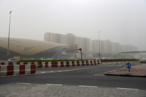 Dubai, UAE - September 8, 2013: The sandstorm in Dubai city. It usually happens a few times pro year.