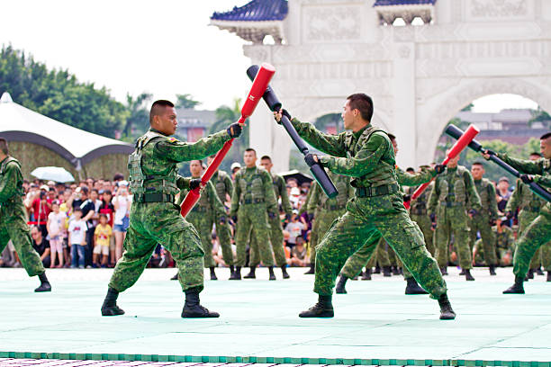 Taipei, Taiwan - June 16, 2013 : Taiwan special force military display training at Chiang Kai-Shek Memorial Hall