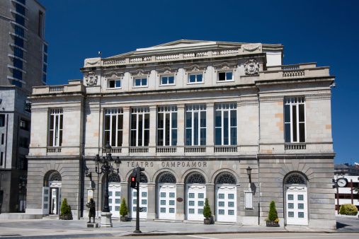 Oviedo, Spain-july 31, 2013: Campoamor theatre in the centre of the city of Oviedo, Asturias,  northwest of Spain, a summer afternoon.