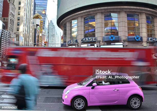 Pink 500 At Times Square Stock Photo - Download Image Now - Coach Bus, Driving, Fiat