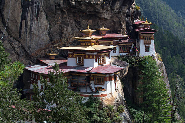 The Taktsang monastery on cliffside of upper Paro valley stock photo