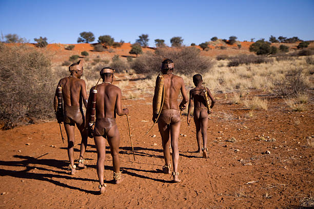 bushman walk Mariental, Namibia - August 19, 2013: early morning for a bushmen walk in the Kalahari desert, few of them are still living in the wild desert. bushmen stock pictures, royalty-free photos & images