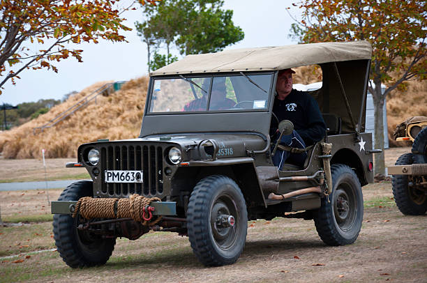 willys jeep - military land vehicle korean military antique old fashioned foto e immagini stock