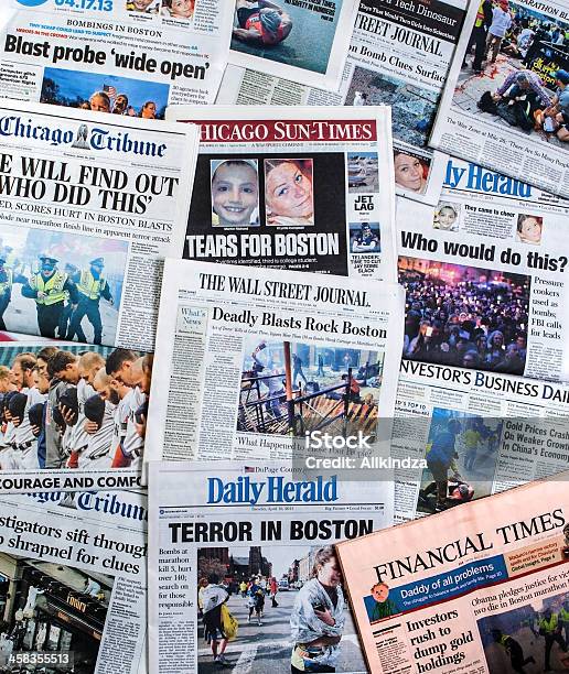 Boston Marathon Bombing Headline Collage Stock Photo - Download Image Now - Terrorism, Wall Street Journal, Newspaper Headline