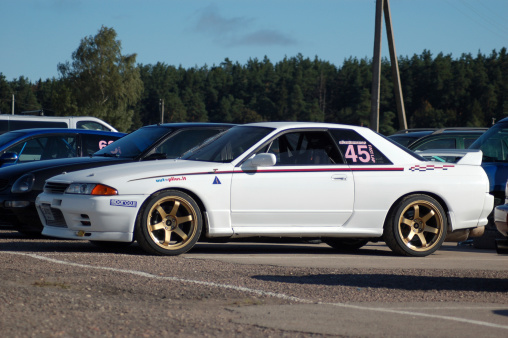 Nemunas ring, Lithuania - September 4, 2010: Nissan Skyline R32 GTR parked at pit area before the race 'Fast Lap', time attack type race series for amateurs and professionals, starts at lithuanian race track 'Nemunas ring'.