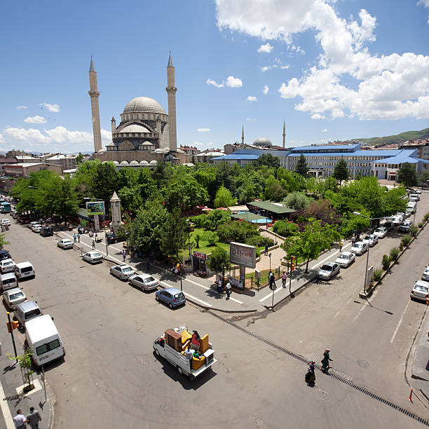 Centrum of Bingol city in southeast Turkey. Bingol, Turkey - June 30, 2012: High angle view of centrum of Bingol city in southeast of Turkey. ulu camii stock pictures, royalty-free photos & images