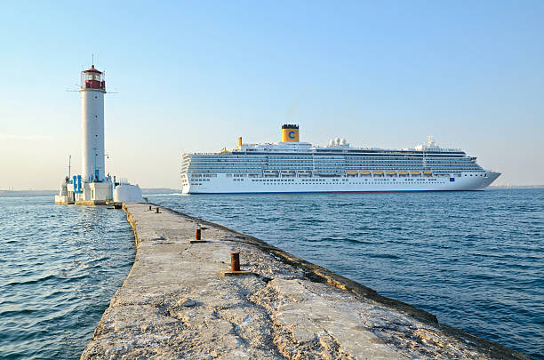 Odessa, Ukraine, August 23, 2013. Cruise ship Costa Deliziosa sailing from Odessa sea port.