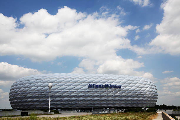 Allianz Arena Munich, GErmany - July 1, 2013: Munich, Germany - October 24, 2006: Detail of the membrane shell of the football stadium Allianz Arena in Munich, Germany, designed by Herzog & de Meuron and ArupSport and built between 2002 and 2005. allianz arena stock pictures, royalty-free photos & images