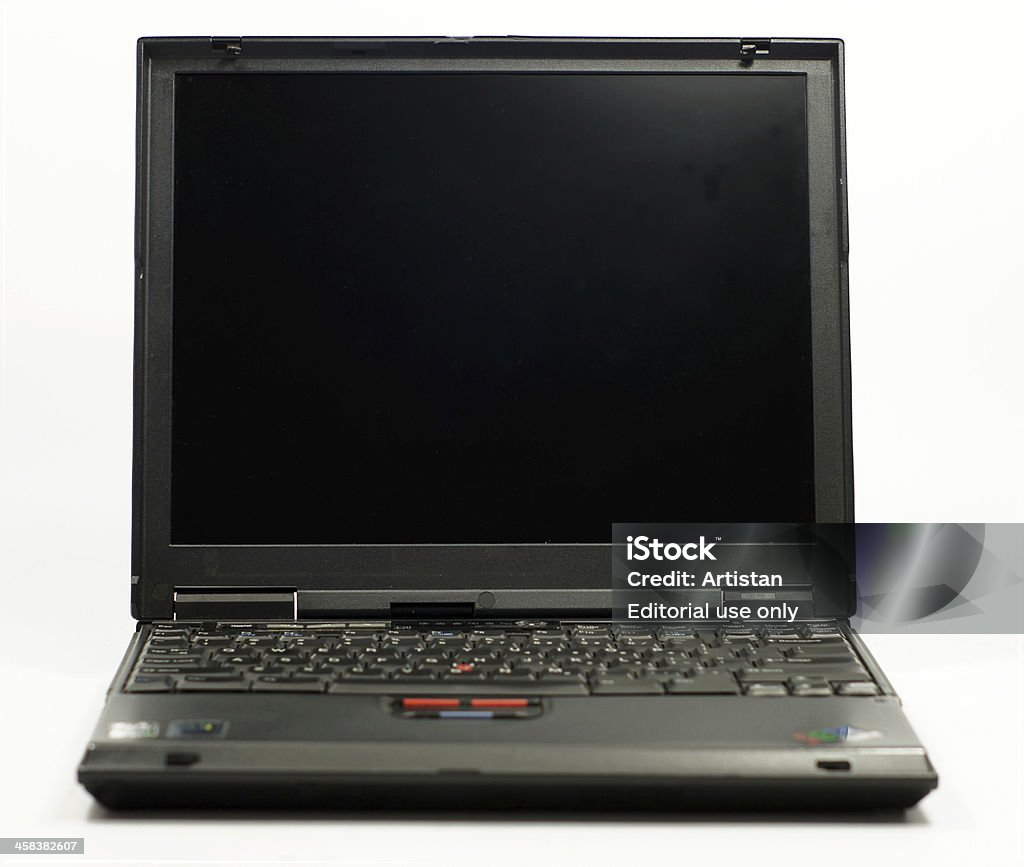 IBM Thinkpad laptop London, England - May 22, 2013:  ThinkPads are known for their minimalist, black design which was initially modelled in 1990 by industrial designer Richard Sapper. Computer Stock Photo