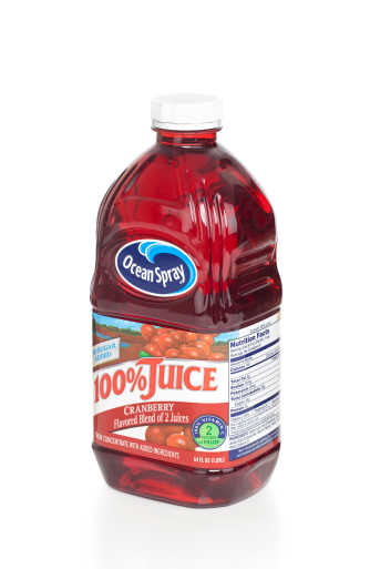 Chillicothe, Ohio, USA - March 26th, 2011: Ocean Spray Cranberry Juice, manufactured and distributed by Ocean Spray Cranberries, Inc., isolated on white.