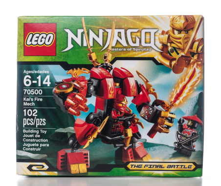 Miami, USA - September 26, 2013: Lego Ninjago Masters of Spinjitzu The Final Battle building set box. Lego brand is owned by The Lego Group.