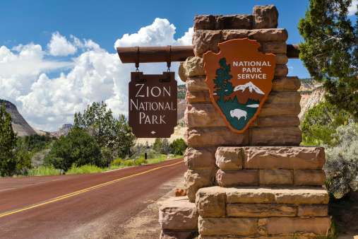 Entrance Sign to Grand Teton National Park in Teton County, Wyoming