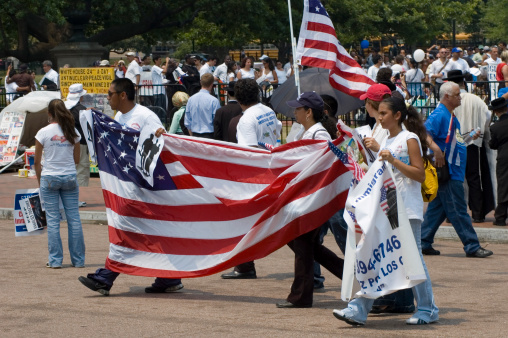 Washington, D.C. - June 19th, 2007:Protestors demonstrate against United States immigration law in Lafayette Square by marching to the White House.